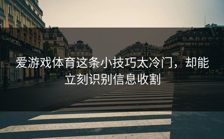 爱游戏体育这条小技巧太冷门,却能立刻识别信息收割